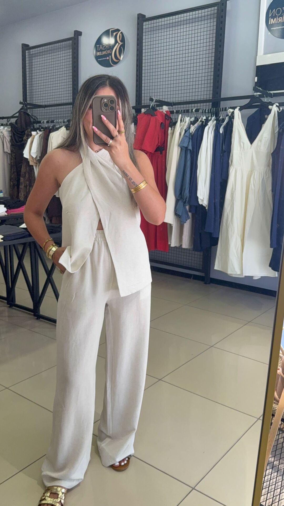 Boyundan Bağlamalı Keten İkili Takım