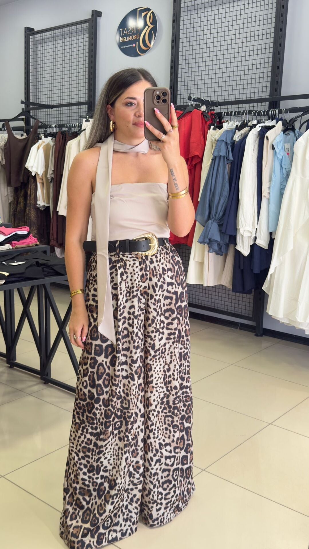 Fularlı Straplez Bluz -BEJ