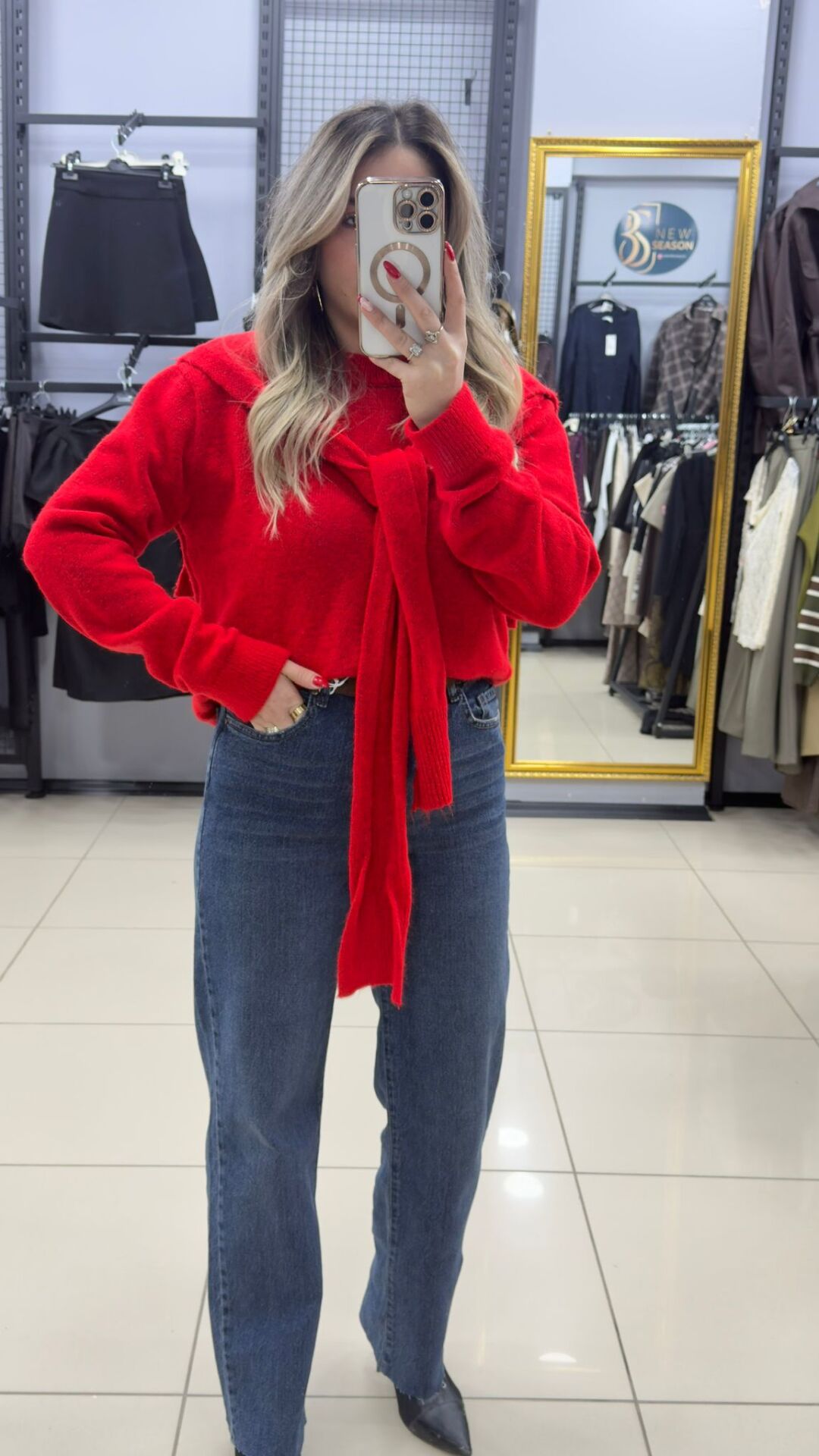 Şallı Triko Kazak-KIRMIZI