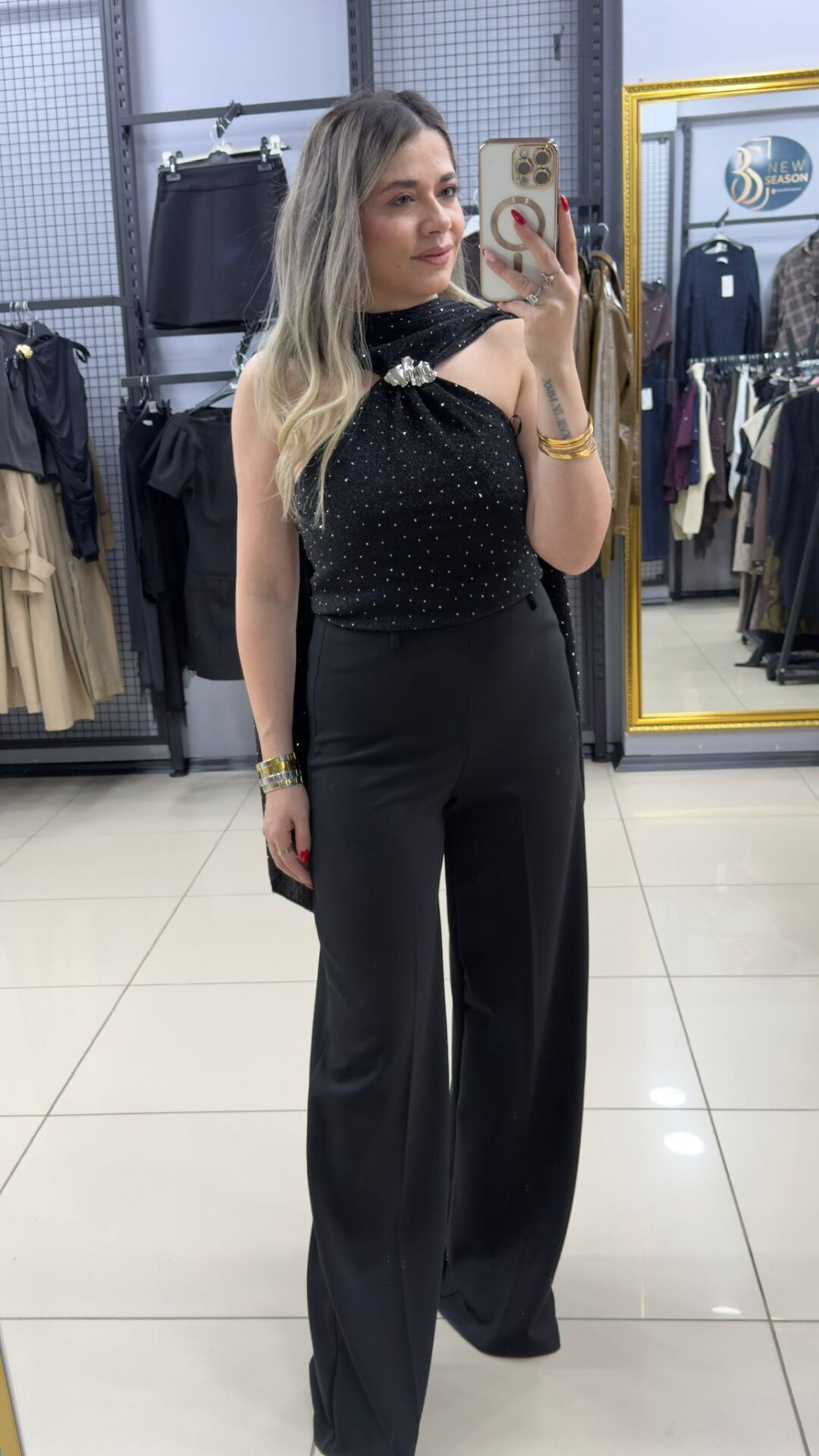 Taşlı Pelerin Detaylı Bluz