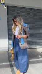 Ekose Tek Düğmeli  Blazer Ceket