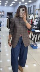 Ekose Tek Düğmeli  Blazer Ceket