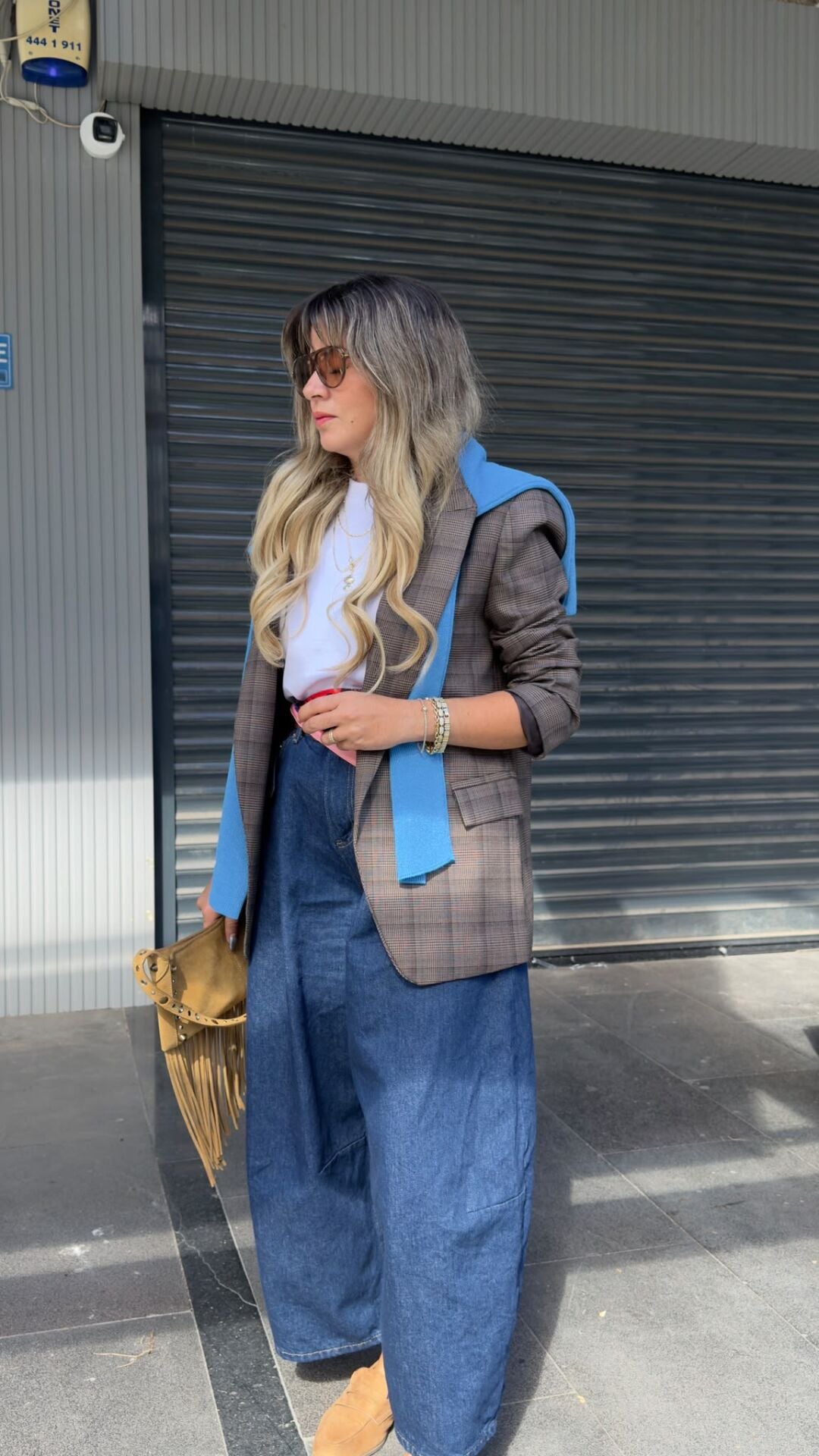 Ekose Tek Düğmeli  Blazer Ceket