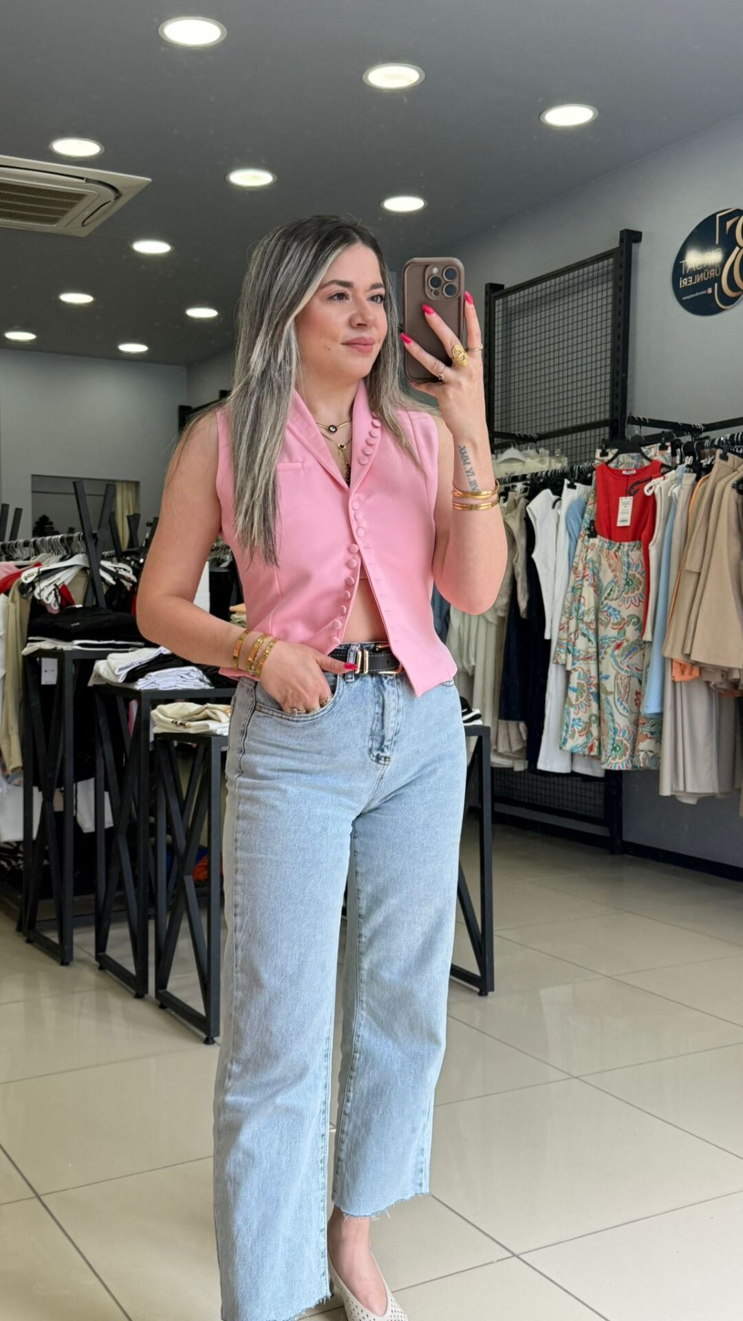 Pembe Düğmeli Astarlı Yelek