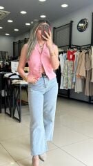 Pembe Düğmeli Astarlı Yelek