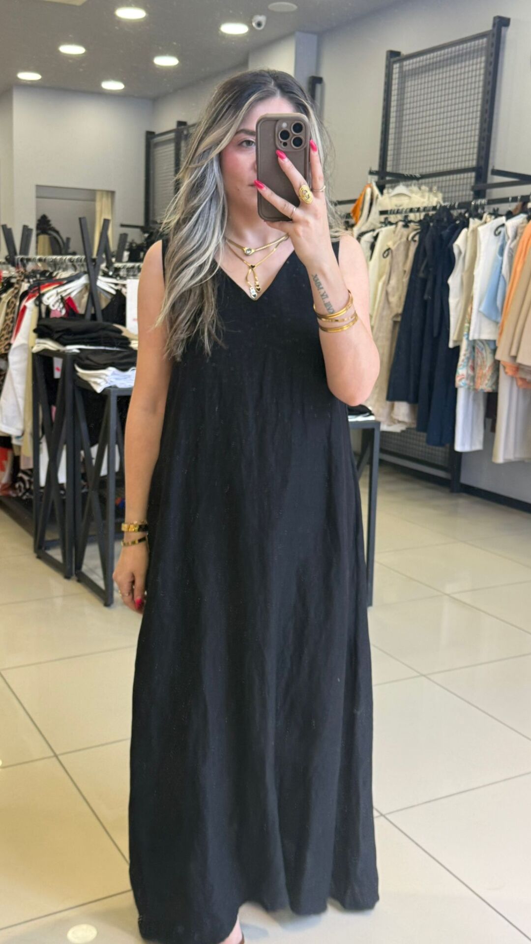 Keten Maxi Cepli Elbise-SİYAH