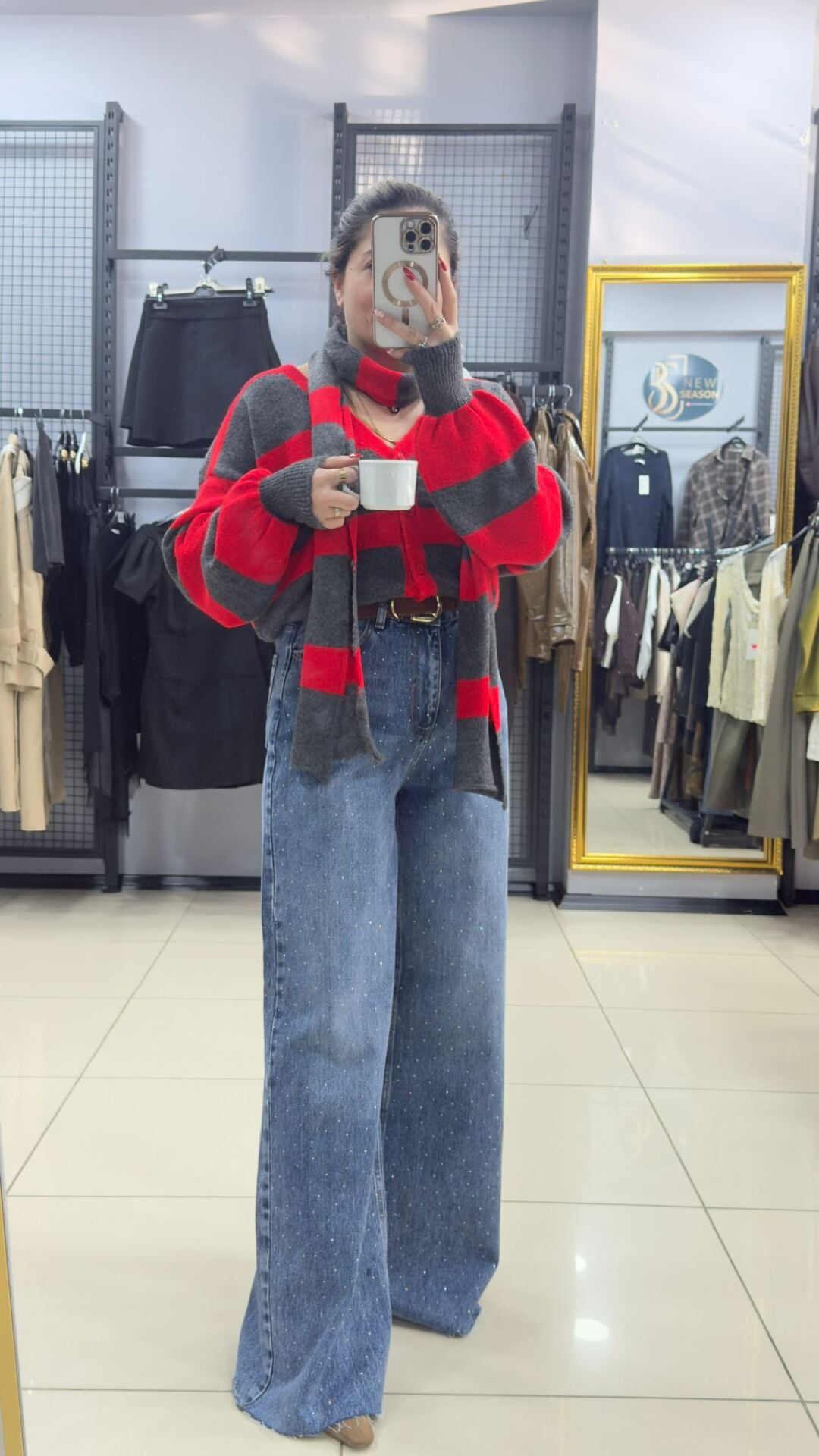 Taslı Açık Renk Jean