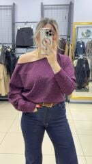 Taslı Düşük Omuzlu Bluz-BORDO