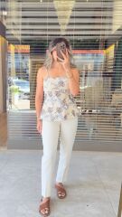 Beyaz Filitolu Pantolon