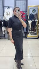 Triko Kendinden Kemerli Elbise