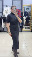 Triko Kendinden Kemerli Elbise