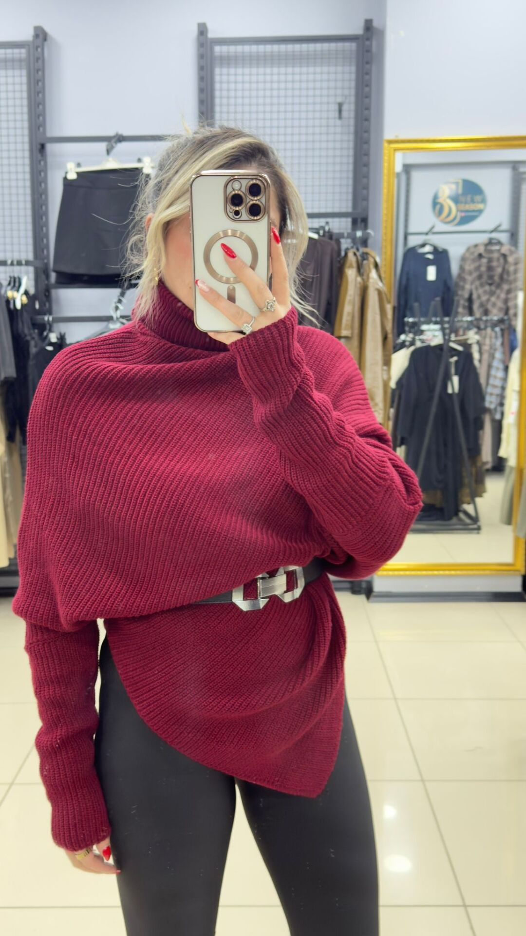 Yarasa Model Boğazlı Üçgen Kazak-BORDO