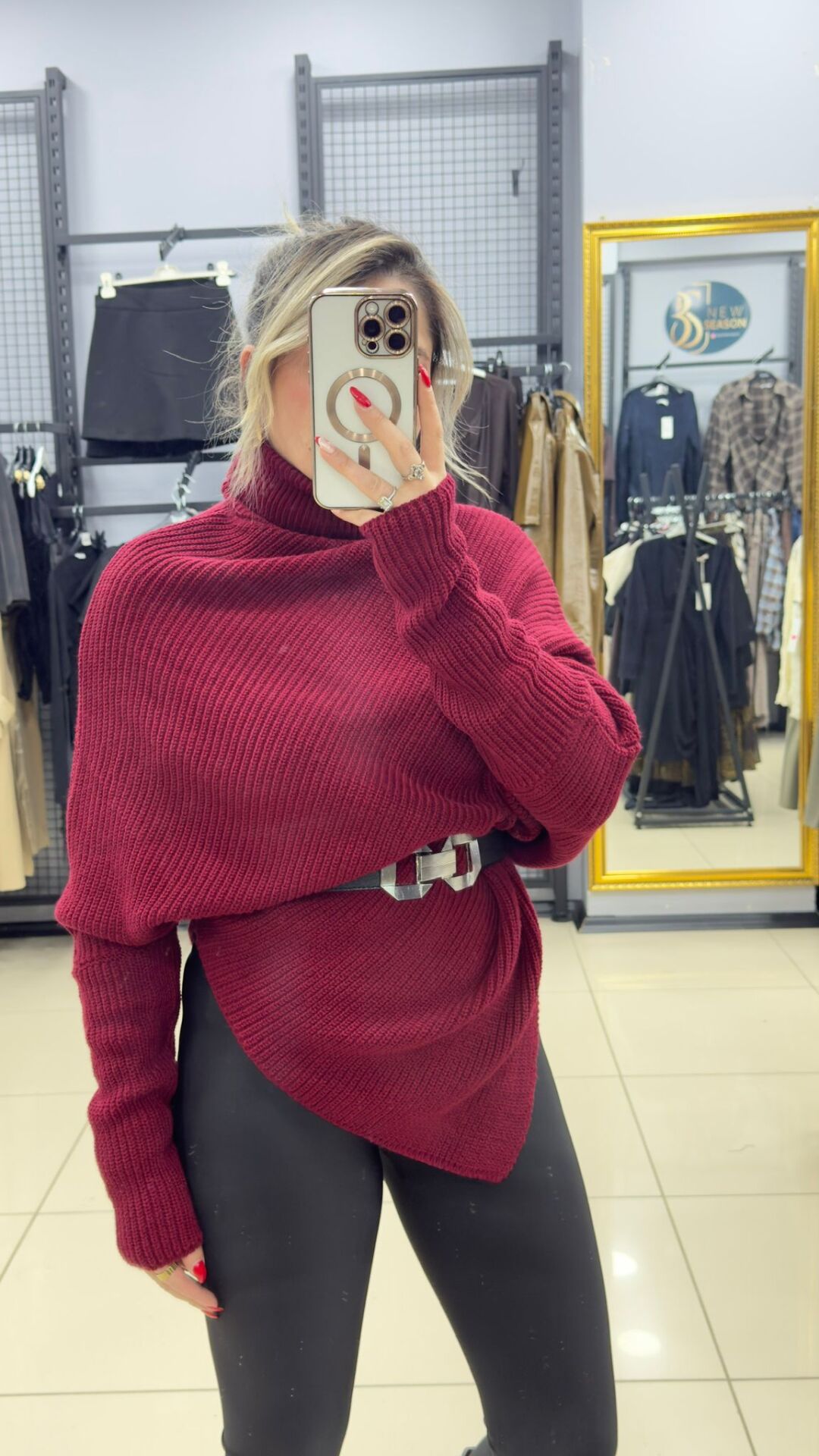 Yarasa Model Boğazlı Üçgen Kazak-BORDO