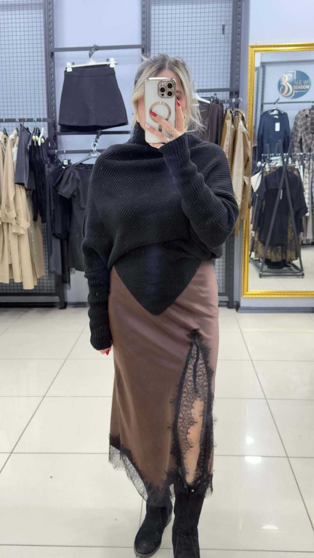 Dantelli Saten Etek-KAHVE