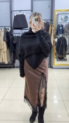 Dantelli Saten Etek-KAHVE