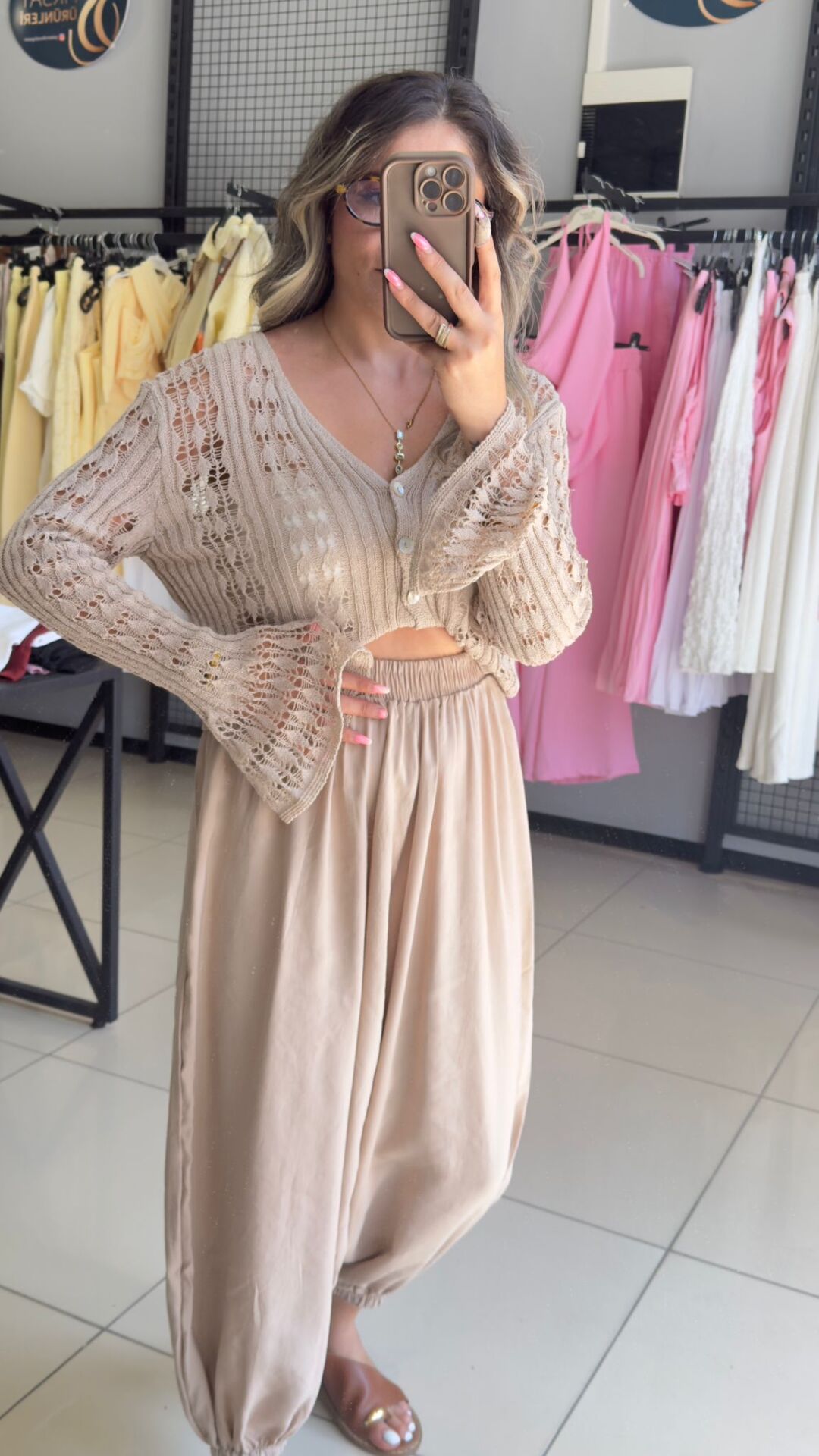 Kolları İspanyol Tasarım Triko Hırka-BEJ