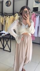 Kolları İspanyol Tasarım Triko Hırka-BEYAZ