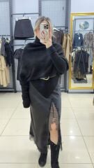 Dantelli Saten Siyah Etek