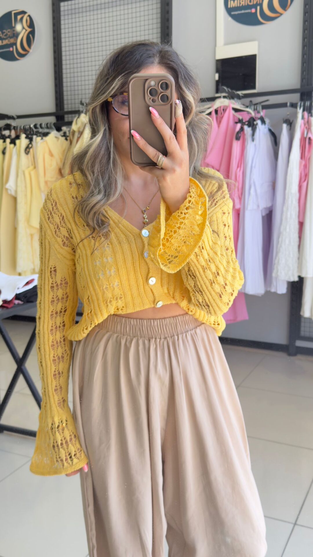 Kolları İspanyol Tasarım Triko Hırka-SARI