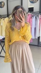 Kolları İspanyol Tasarım Triko Hırka-SARI