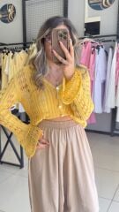 Kolları İspanyol Tasarım Triko Hırka-SARI