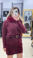 Batik Desen Kemerli Kot Etek-BORDO