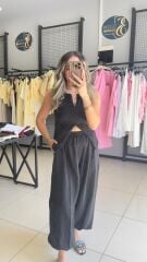 Şalvar Kesim Beli Lastikli Pantolon-SİYAH