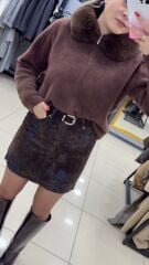 Batik Desen Kemerli Kot Etek-KAHVE