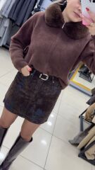 Batik Desen Kemerli Kot Etek-KAHVE