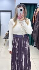 Kendinden Kemerli Batik Desen Etek-MOR