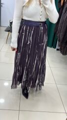 Kendinden Kemerli Batik Desen Etek-MOR