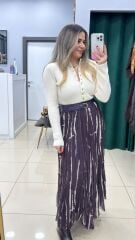 Kendinden Kemerli Batik Desen Etek-MOR