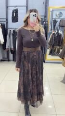 Şifon Astarlı Desenli Etek