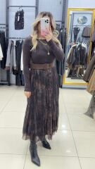 Şifon Astarlı Desenli Etek