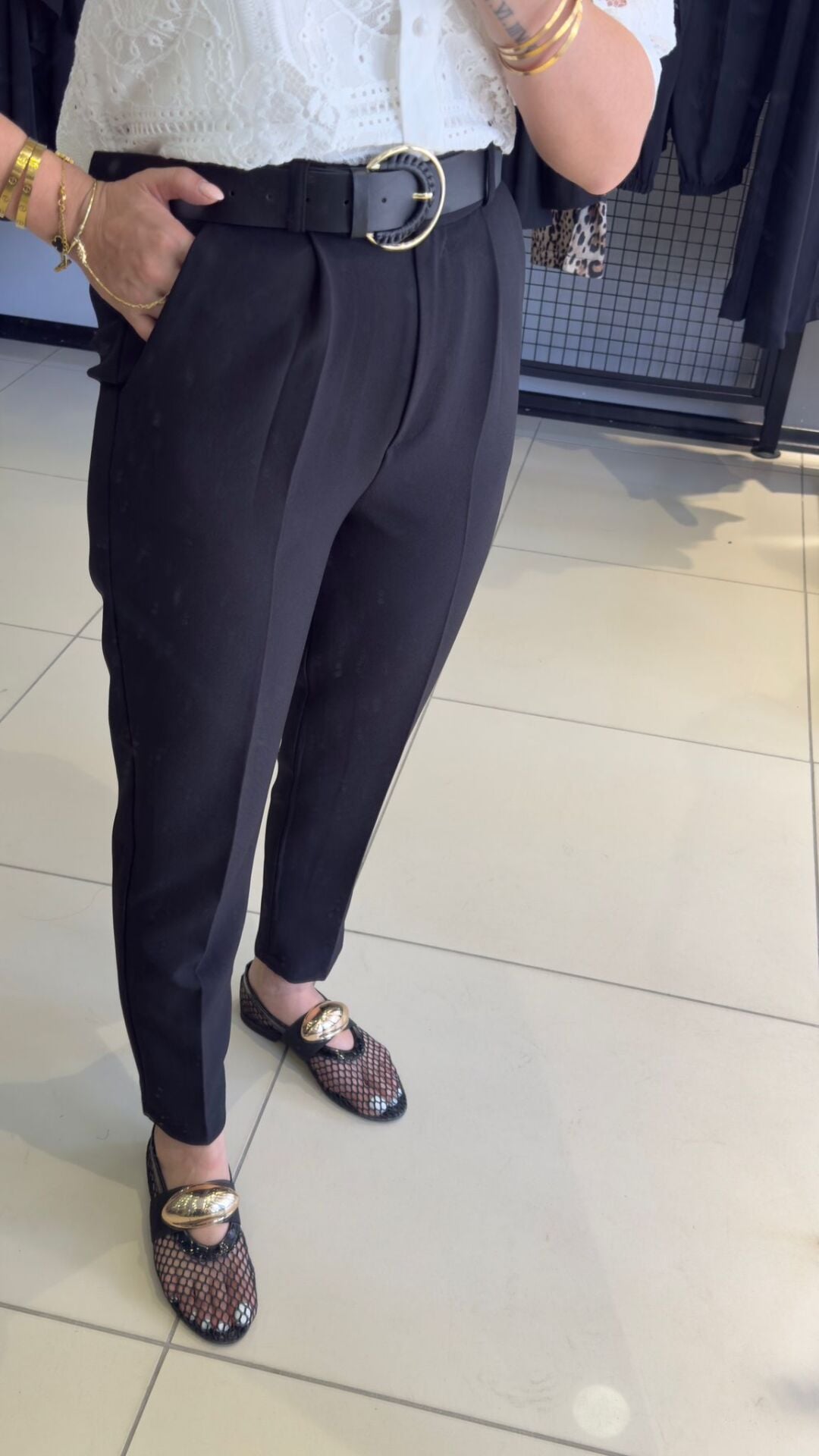 Arka Beli Lastikli Kemerli Premium Kumaş PantoloN-SİYAH