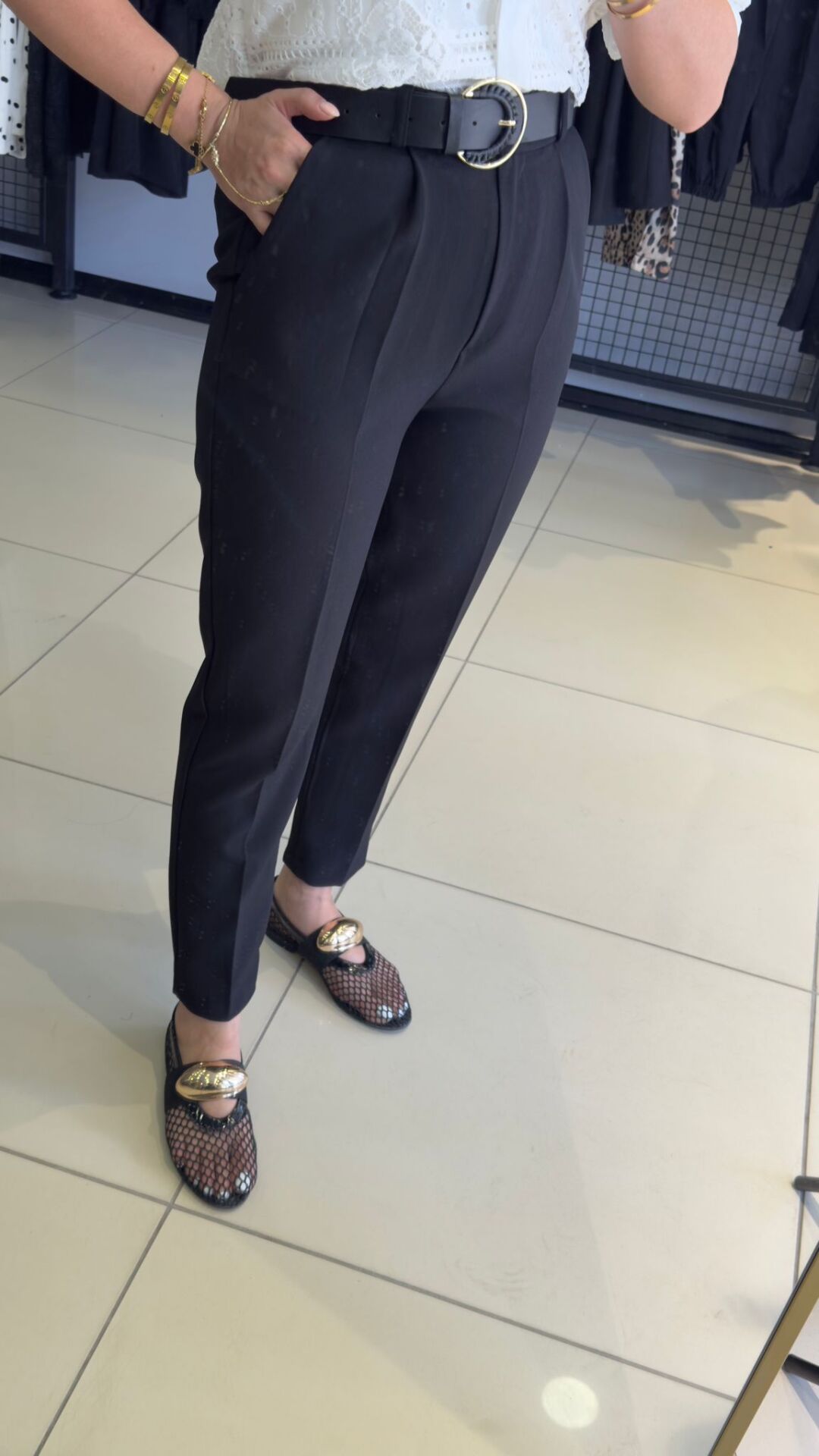 Arka Beli Lastikli Kemerli Premium Kumaş PantoloN-SİYAH