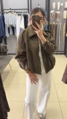 Süet Fermuarlı Düşük Omuz Ceket