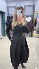 Dantel Detaylı Kaşmir Bluz-SİYAH