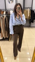 Beli Lastikli Gold Düğmeli Palazzo Pantolon