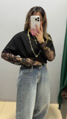 Kol Detaylı Basıc-SİYAH