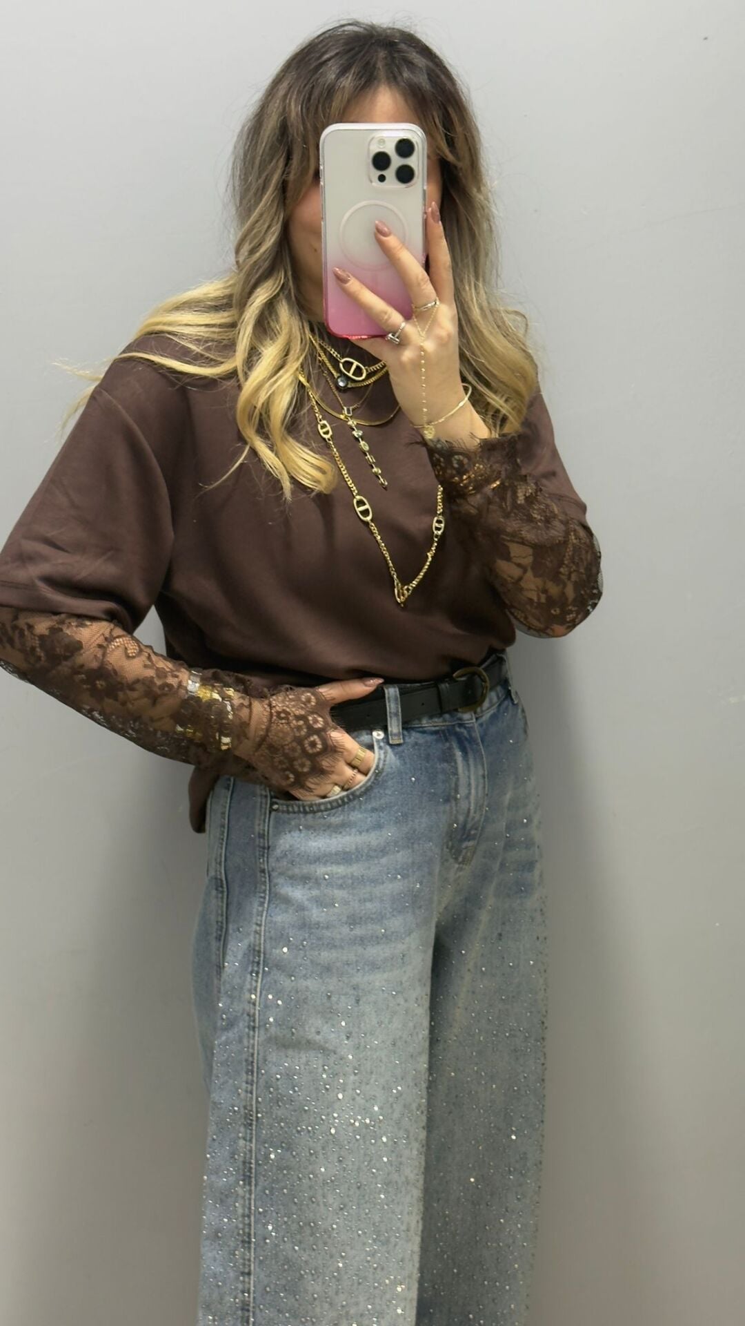 Kol Detaylı Basıc -KAHVE