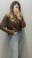 Kol Detaylı Basıc -KAHVE