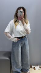 Kol Detaylı Basıc-BEYAZ