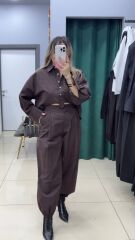 Kahve Poplin Kumaş Tasarım Takım