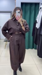 Kahve Poplin Kumaş Tasarım Takım