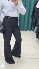 Bel Detaylı  Crep Kumaş Pantolon