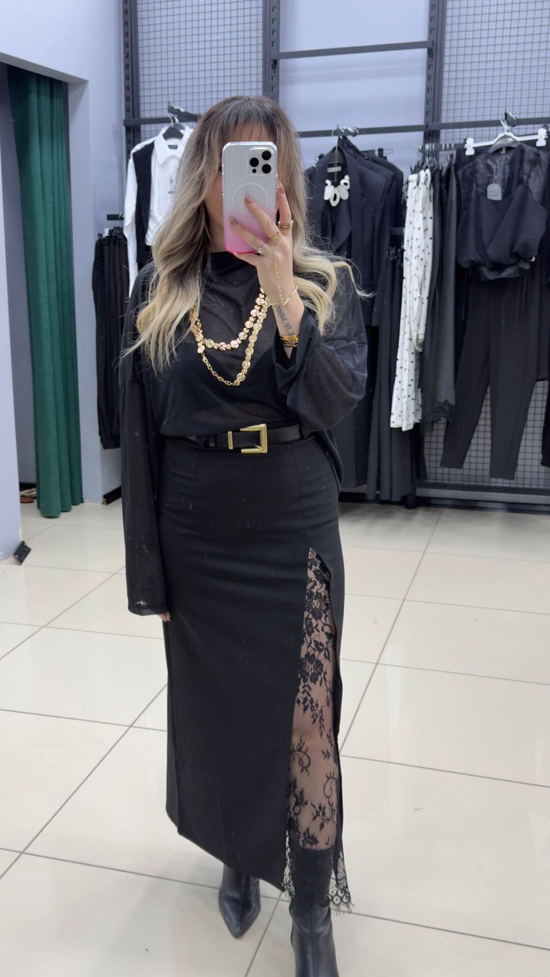 Transparan Dökümlü Bluz-SİYAH