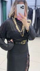 Transparan Dökümlü Bluz-SİYAH