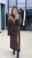 Transparan Dökümlü Bluz-KAHVE