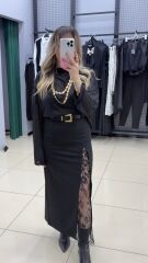 Dantelli Kumaş Etek-SİYAH